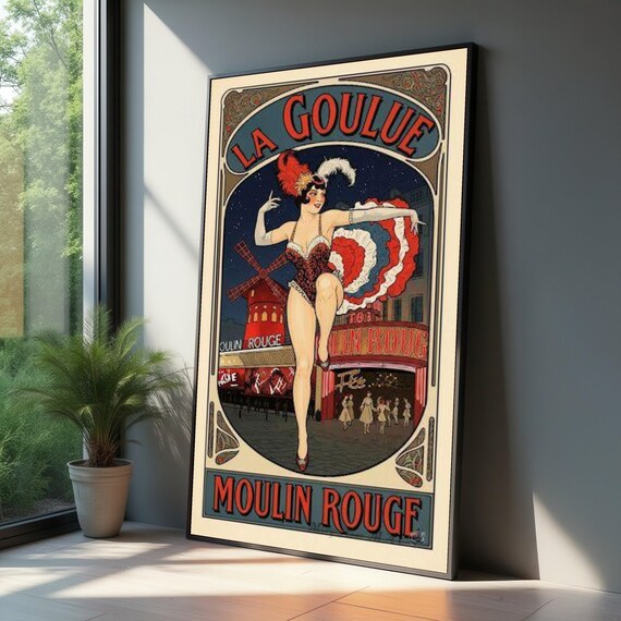 Vintage Moulin Rouge Canvas La Goulue Dancer Wall Art Paris Nightlife Poster Retro French Cabaret Classic Entertainment Decor