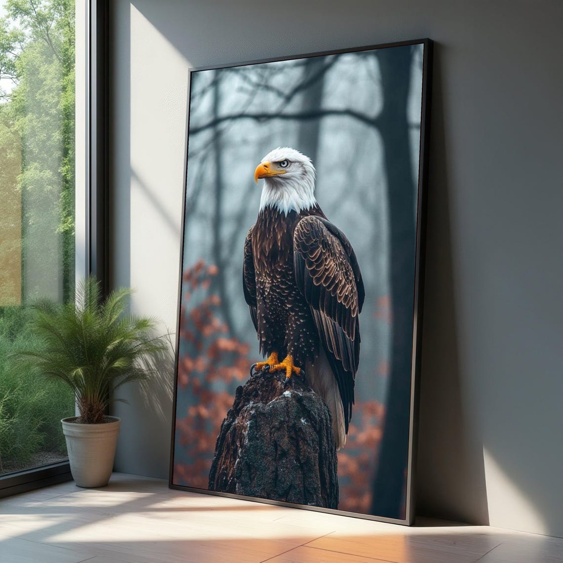 Majestic Bald Eagle Perched On Weathered Tree Stump Wildlife Poster