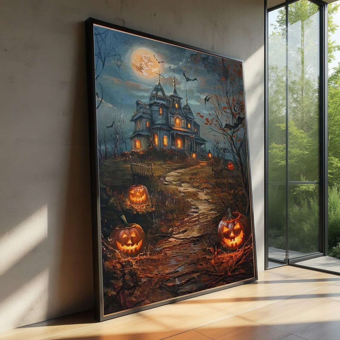 Haunted Victorian Mansion, Spooky Halloween Art Print
