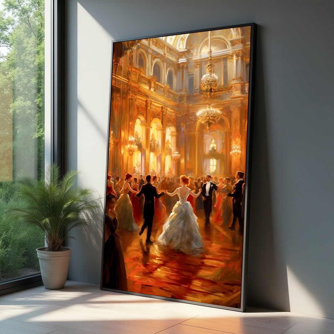 Golden Ballroom Dance Night Vintage Elegant Waltz Scene Wall Art