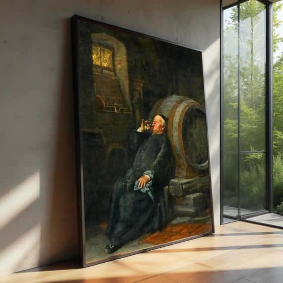 Friar Tasting Wine Cellar Old Master Vintage Tavern Rustic Bar Art Poster
