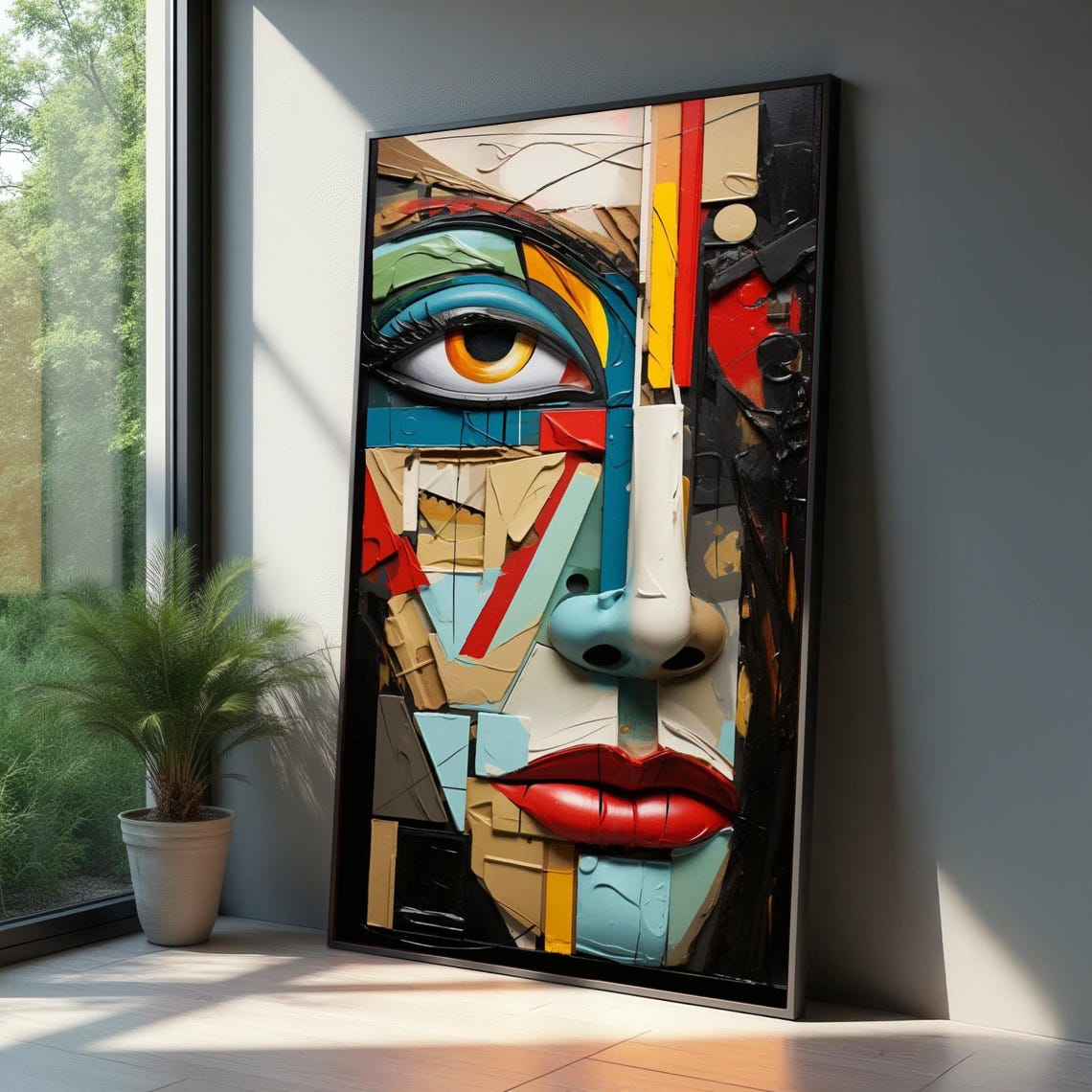 Cubist Fragmented Woman Face Colorful Modern Abstract Art Poster