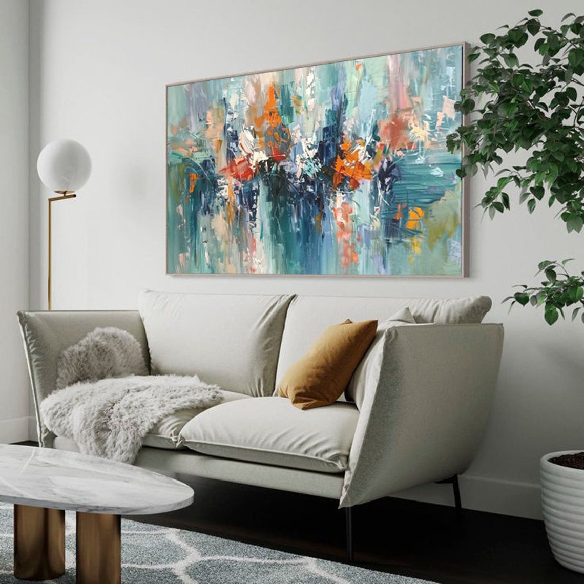 Blue Green Orange Abstract Palette Knife Modern Art Painting Poster - Image 4