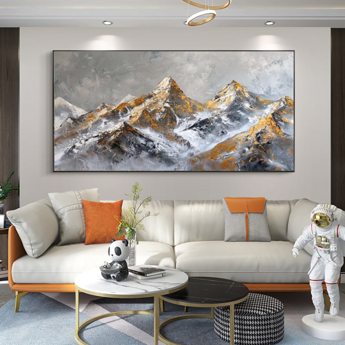 Majestic Golden Snow Capped Mountain Peaks Against Grey Sky Poster - Image 5