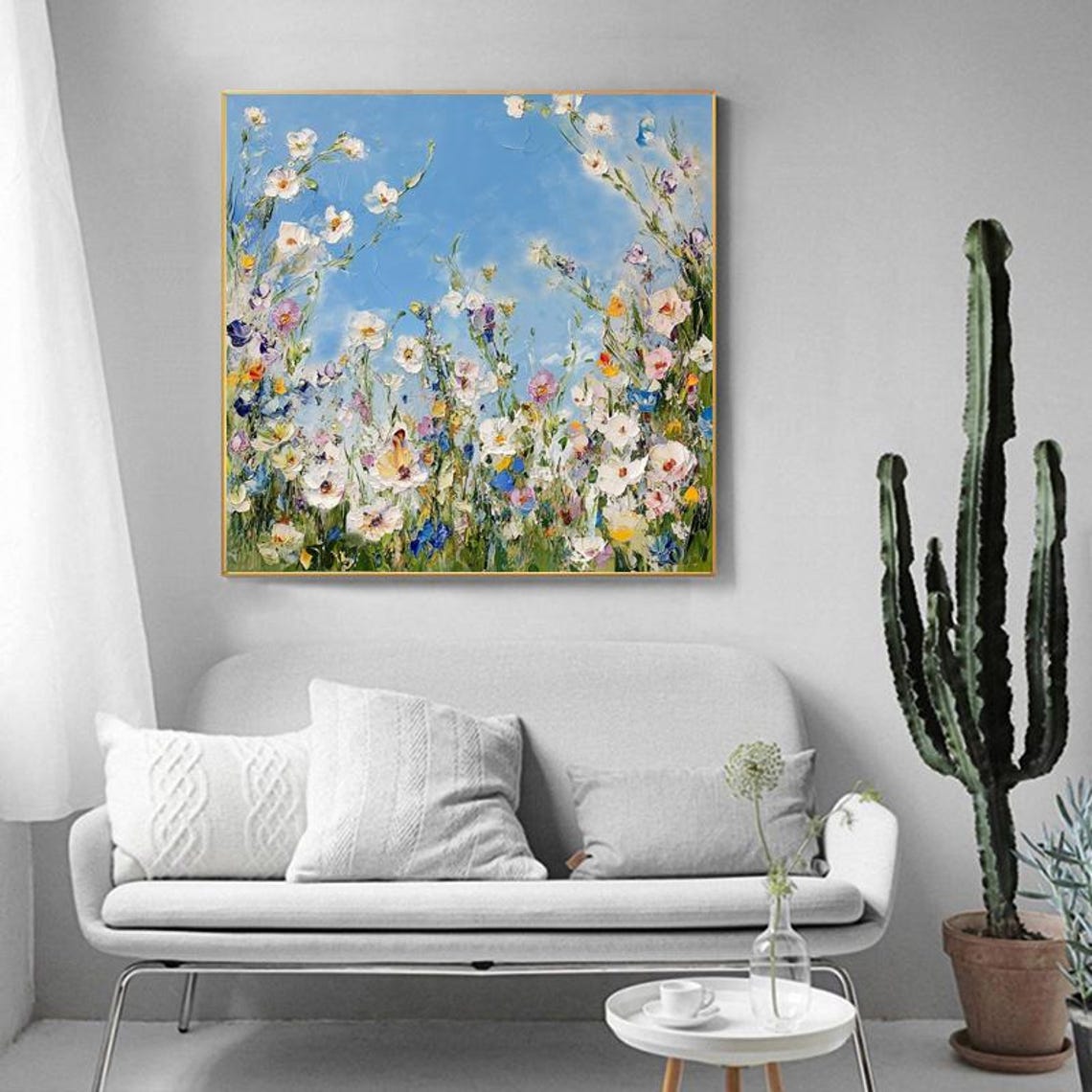 Delicate Wildflowers Reaching Toward Light Blue Sky Floral Art Poster - Image 4