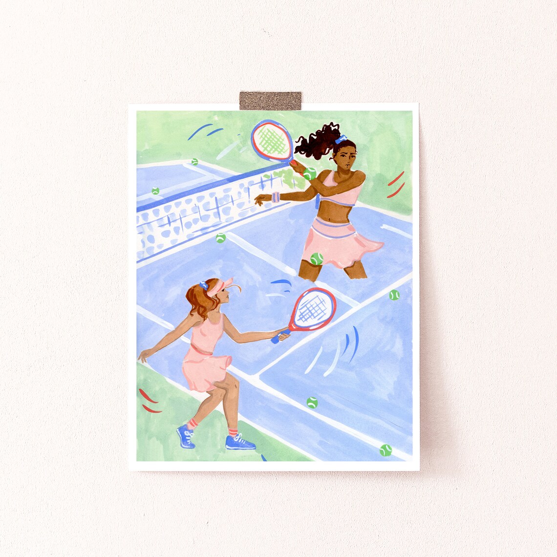 Tennis Girls Art Print, Sporty Women Gift