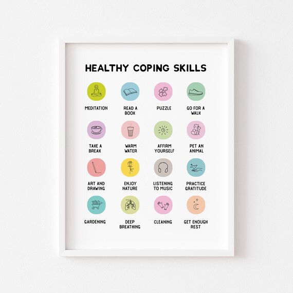 Healthy Coping Skills Chart Poster Kids Therapy Classroom Art