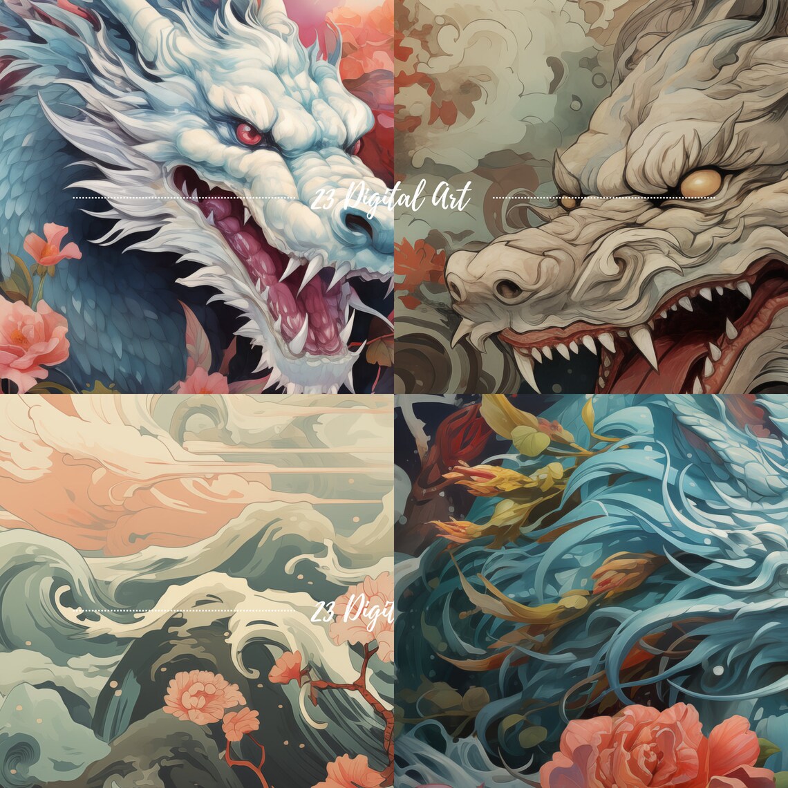 Chinese Dragon Art Bundle 4 Paintings Year of the Dragon Poster - Image 3