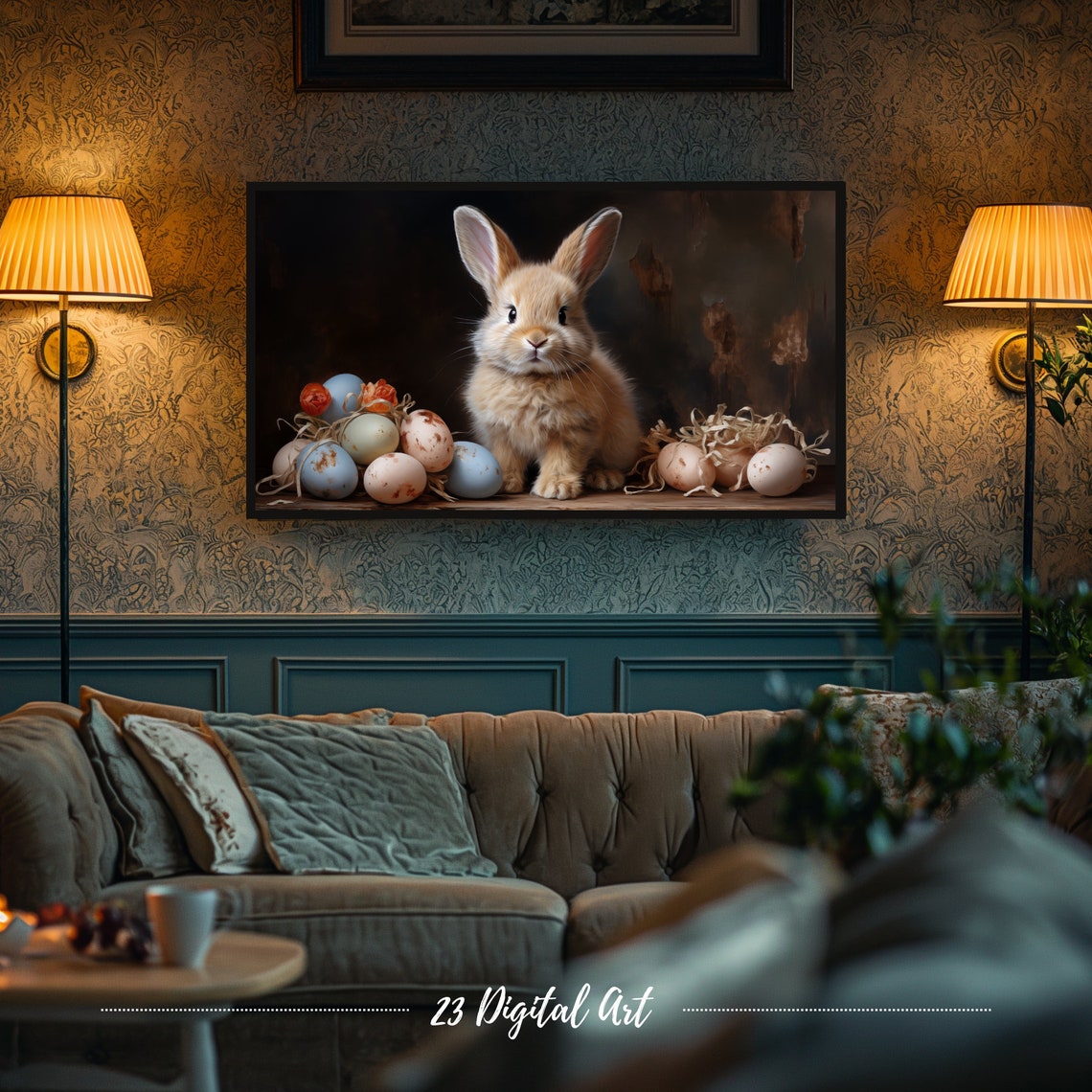 Frame Tv Art Rustic Oil Painting Of Easter Bunny Beautiful Easter Eggs Frame Tv Art Easter Spring Collections 103 - Image 6