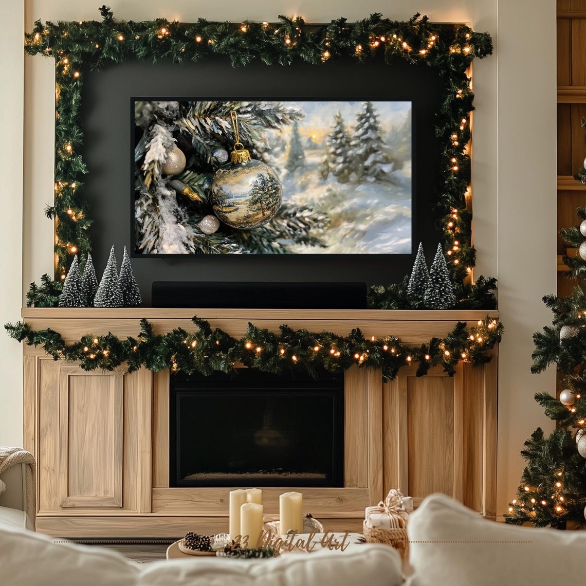 Frame Tv Art Christmas White Ornaments Tv Screensaver Rustic Vintage Holiday Holly Xmas Tv Screensaver Neutral Farmhouse Winter Art 153 - Image 3