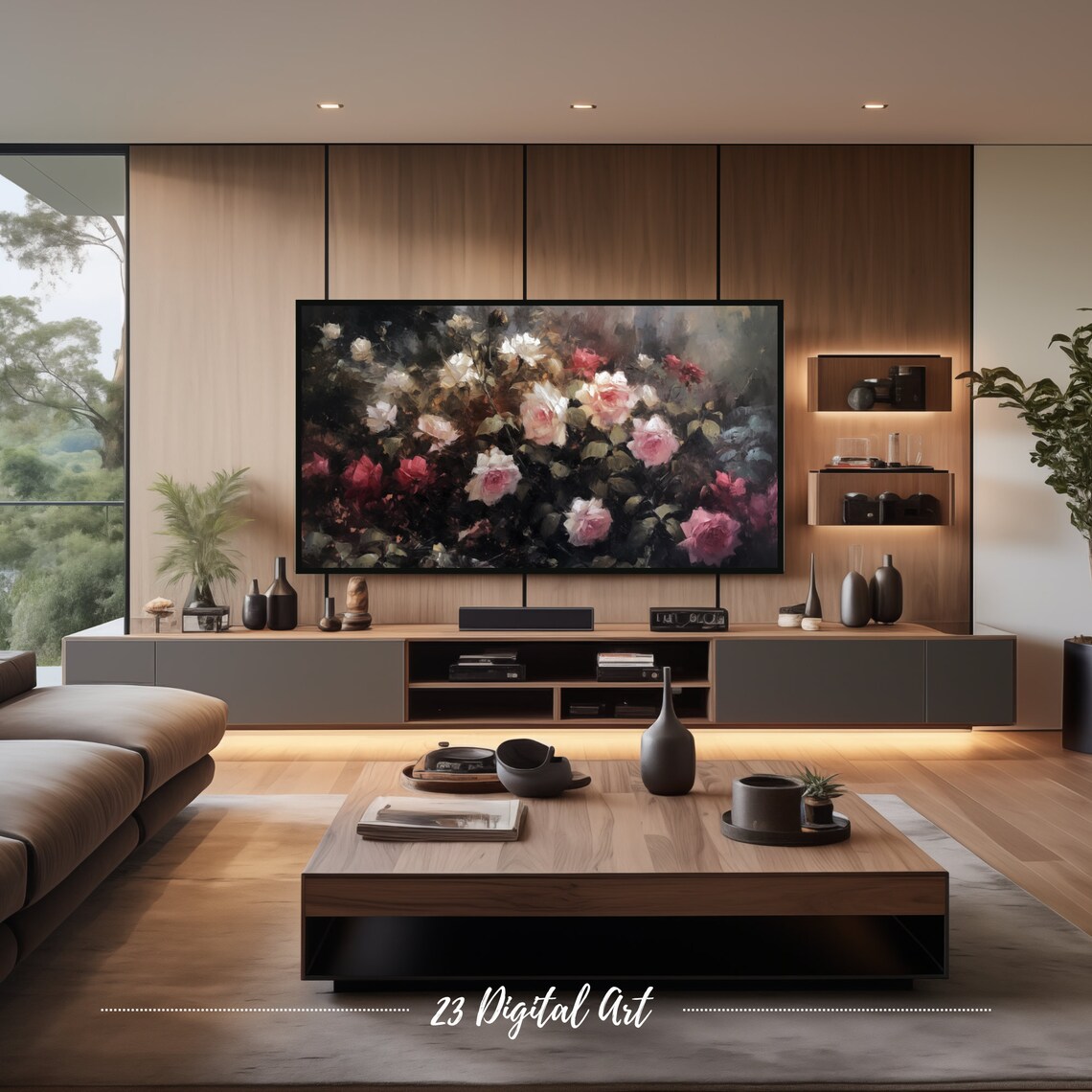 Moody Rose Garden Dark Background Classic Floral Painting Art Print - Image 4