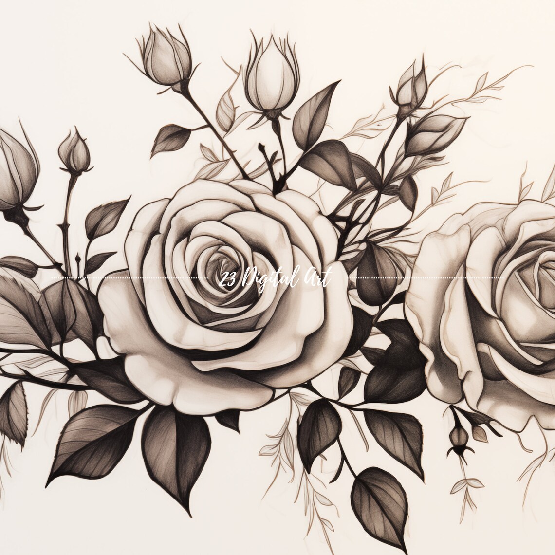 Vintage Sepia Roses Sketch Antique Botanical Drawing Art Print - Image 3
