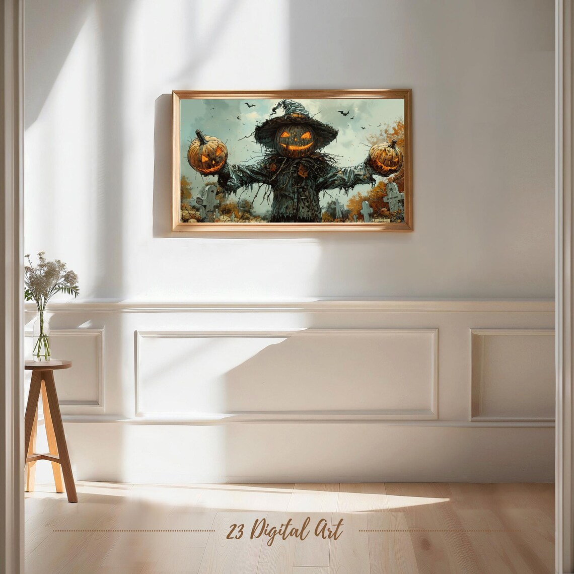 Halloween Pumpkin Head Scarecrow Glowing Jack-o-Lanterns Spooky Graveyard Poster - Image 7