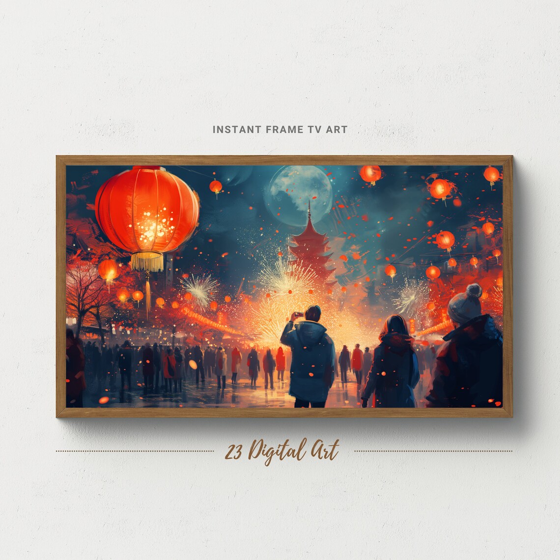 Chinese Lantern Festival Night Fireworks Celebration Art Print