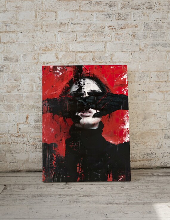 Woman Black Gloves Red Abstract Expressionist Portrait Poster