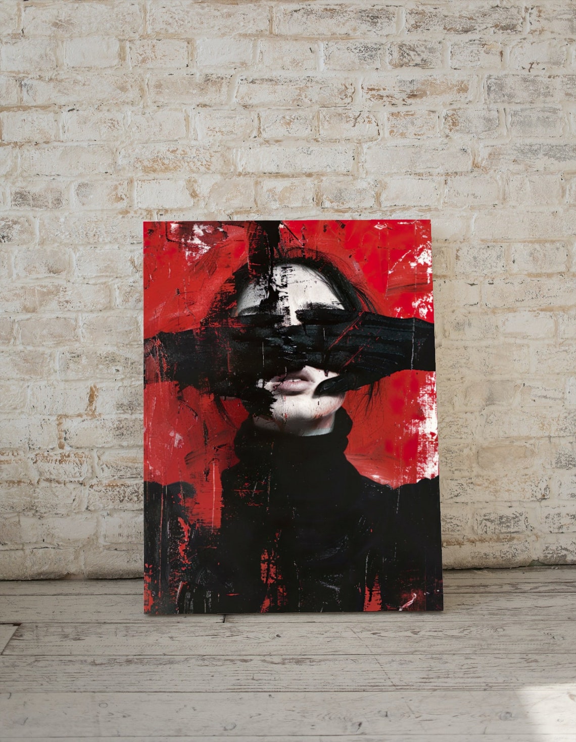 Woman Black Gloves Red Abstract Expressionist Portrait Poster