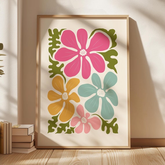 Scandinavian Wild Flowers Matisse Style Print Abstract Floral Wall Art Trendy Colourful Nordic Poster Modern Botanical Living Room Decor