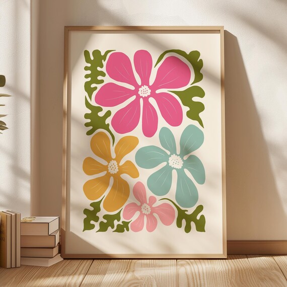 Scandinavian Wildflowers Matisse Style Abstract Floral Print