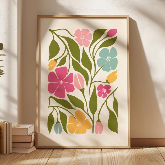 Colourful Abstract Flower Print, Modern Botanical Art