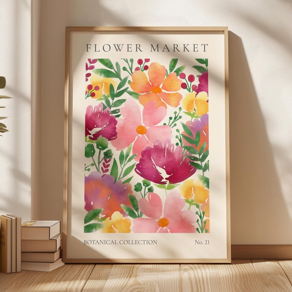Bright Flower Market Art Print, Modern Watercolour Floral