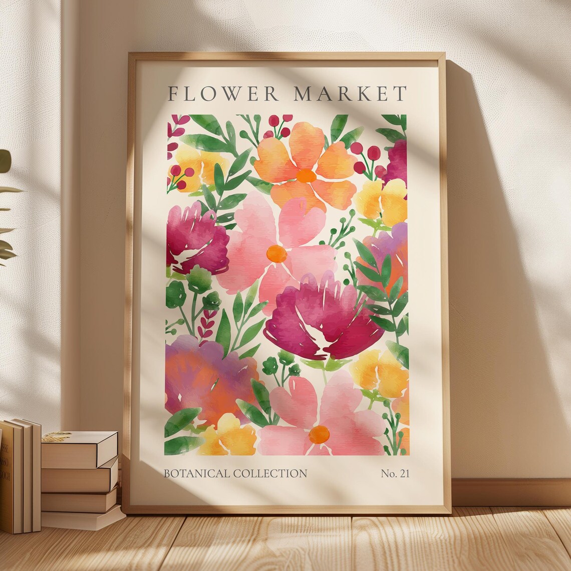 Bright Flower Market Art Print, Modern Watercolour Floral