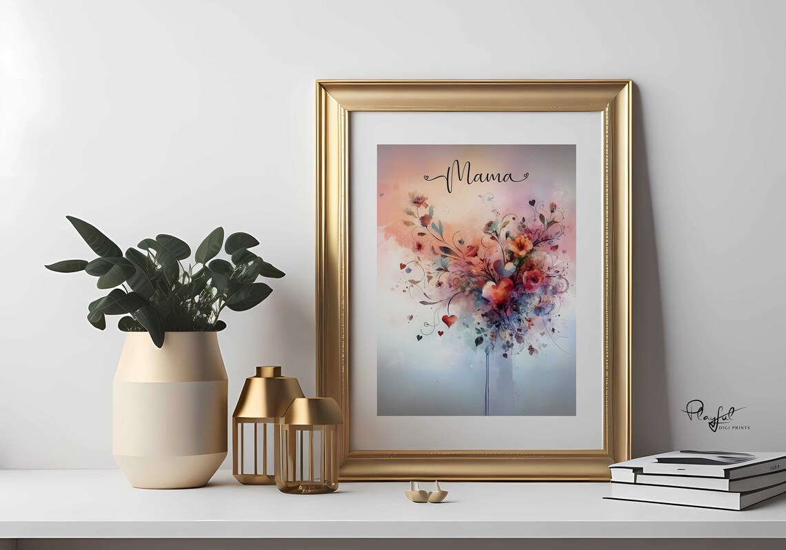 Mama Watercolor Floral Heart Painting Mothers Day Gift for Her Poster - Image 5