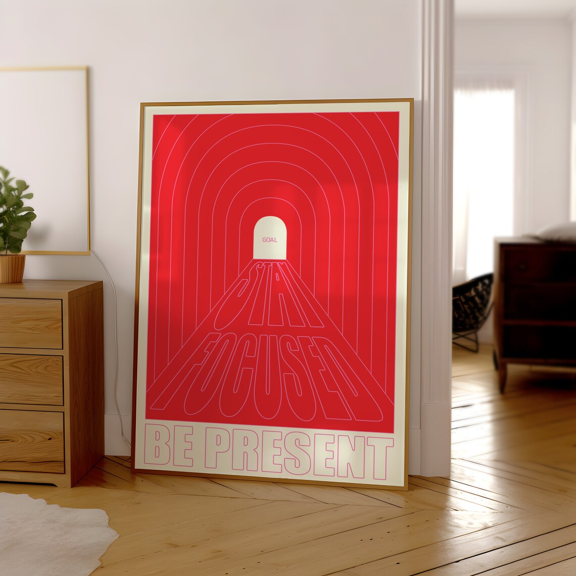 Stay Focused Be Present Bold Red Arch Tunnel Typography Quote Poster - Image 3