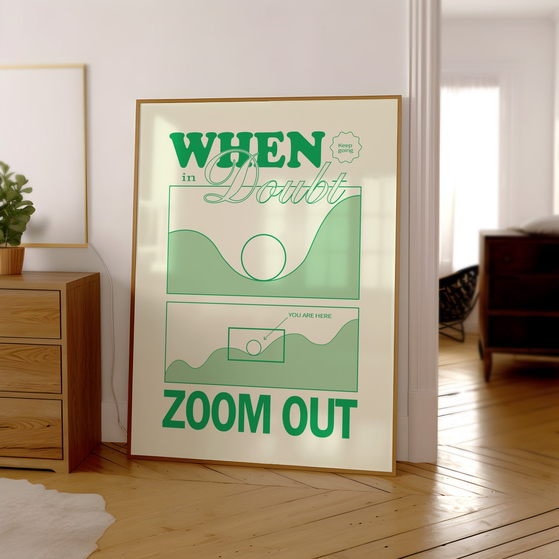 When in Doubt Zoom Out Green Retro Motivational Quote Poster - Image 3