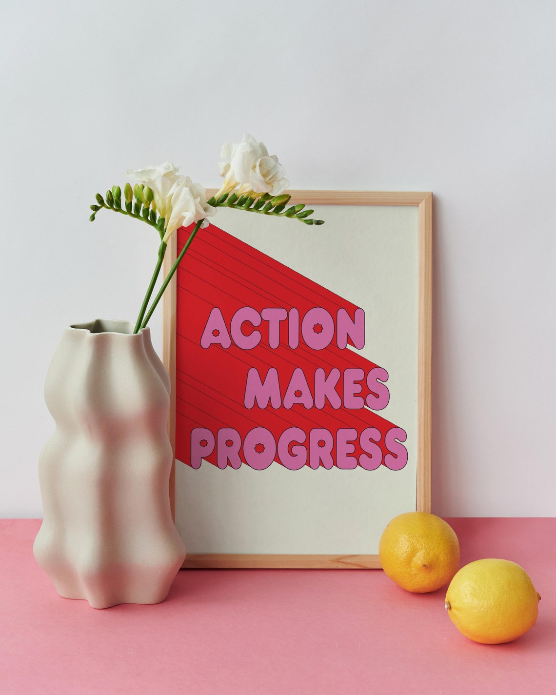 Action Makes Progress Pink Bubble Retro Typography Motivation Poster - Image 2