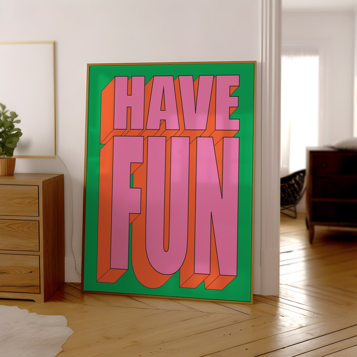 Have Fun Typography Retro Green Poster, Trendy Decor - Image 3
