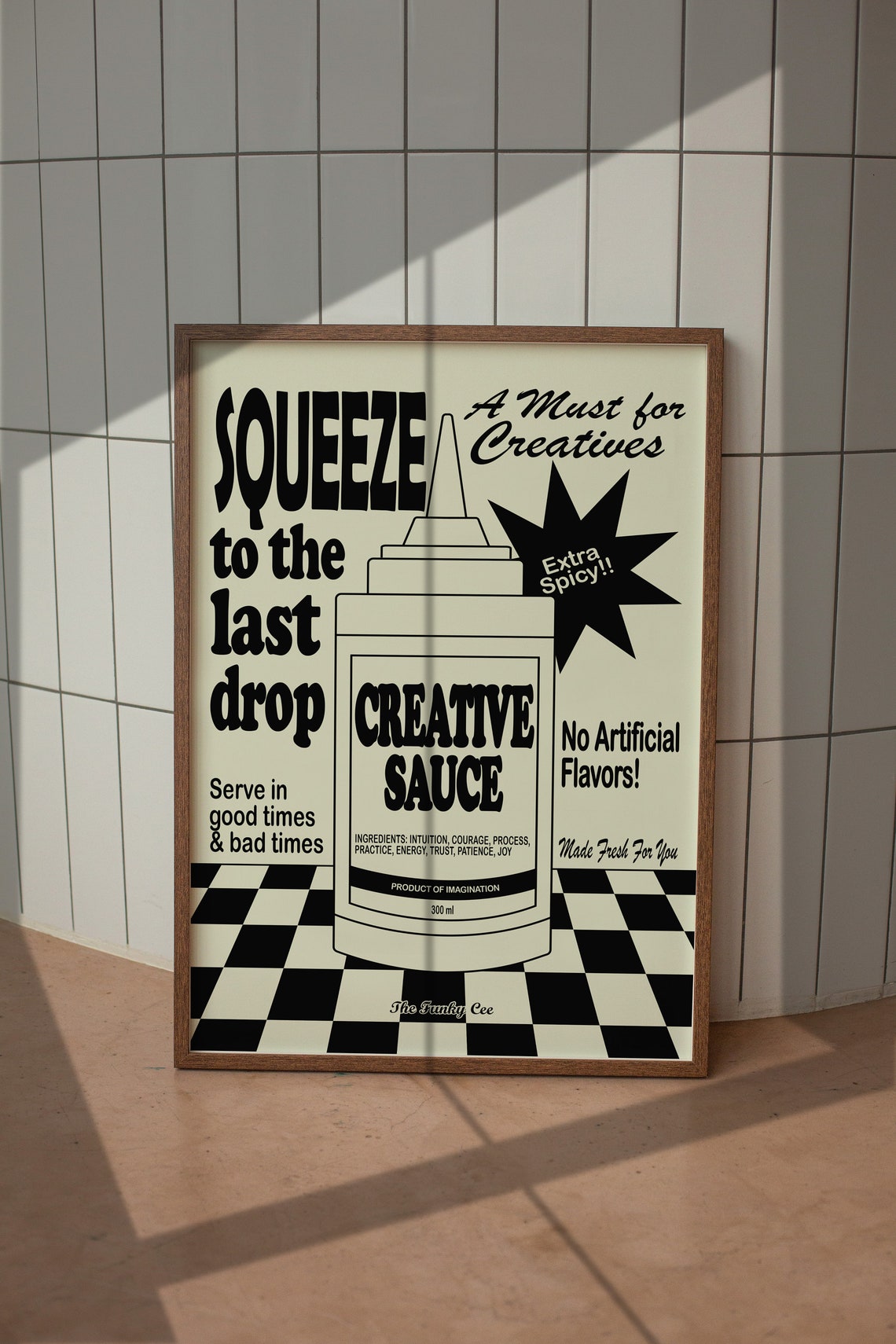 Squeeze Creative Sauce Monochrome Retro Condiment Ad Art Poster