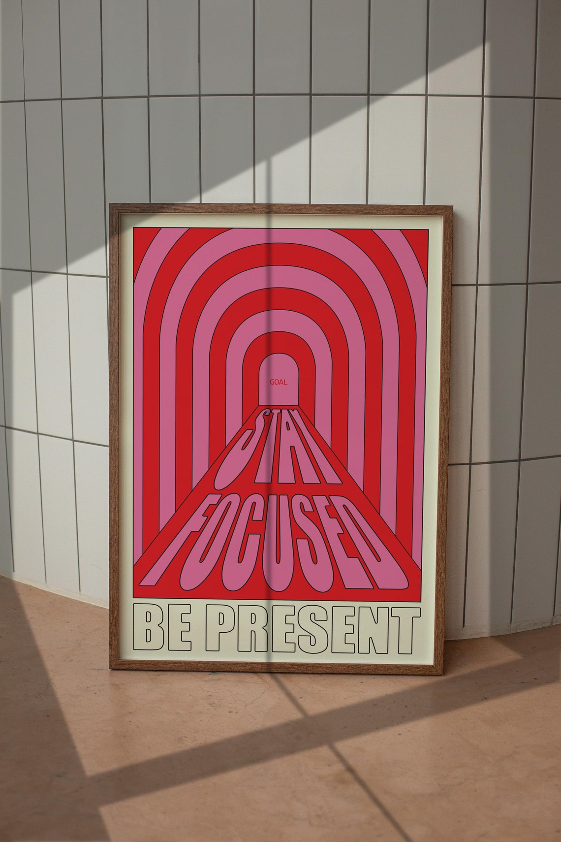 Stay Focused Be Present Pink Red Psychedelic Tunnel Art Poster - Image 4