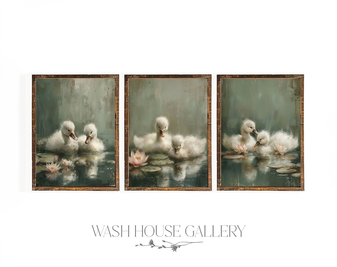Set of Three Baby Swan Cygnet Paintings for a Nursery Poster - Image 2