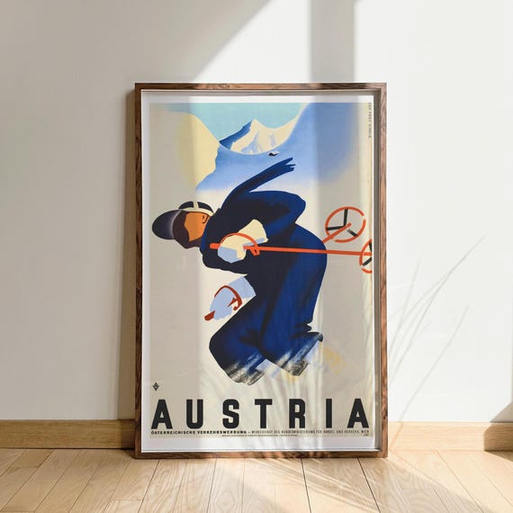 Austria Vintage Skiing Poster, Winter Sports
