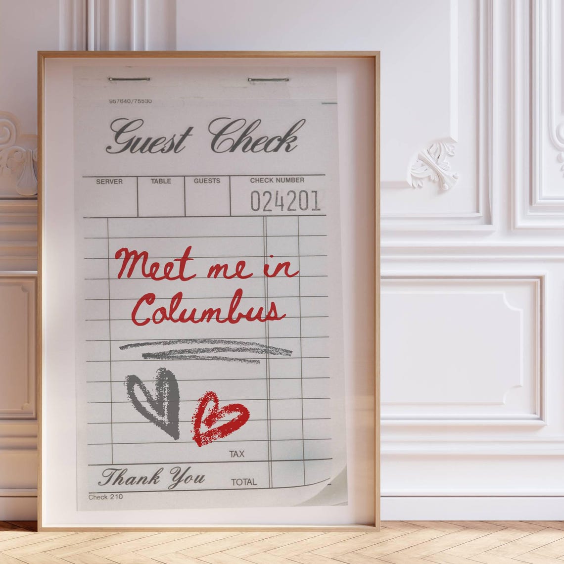 Meet Me in Columbus Guest Check Heart Note Retro Kitchen Wall Art
