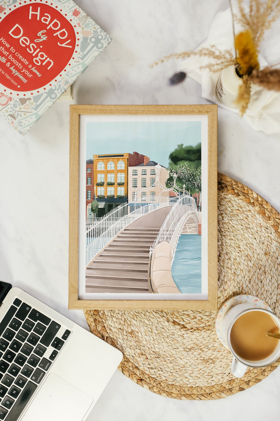 Dublin Hapenny Bridge River Liffey Elegant Illustrated City Art Poster - Image 2