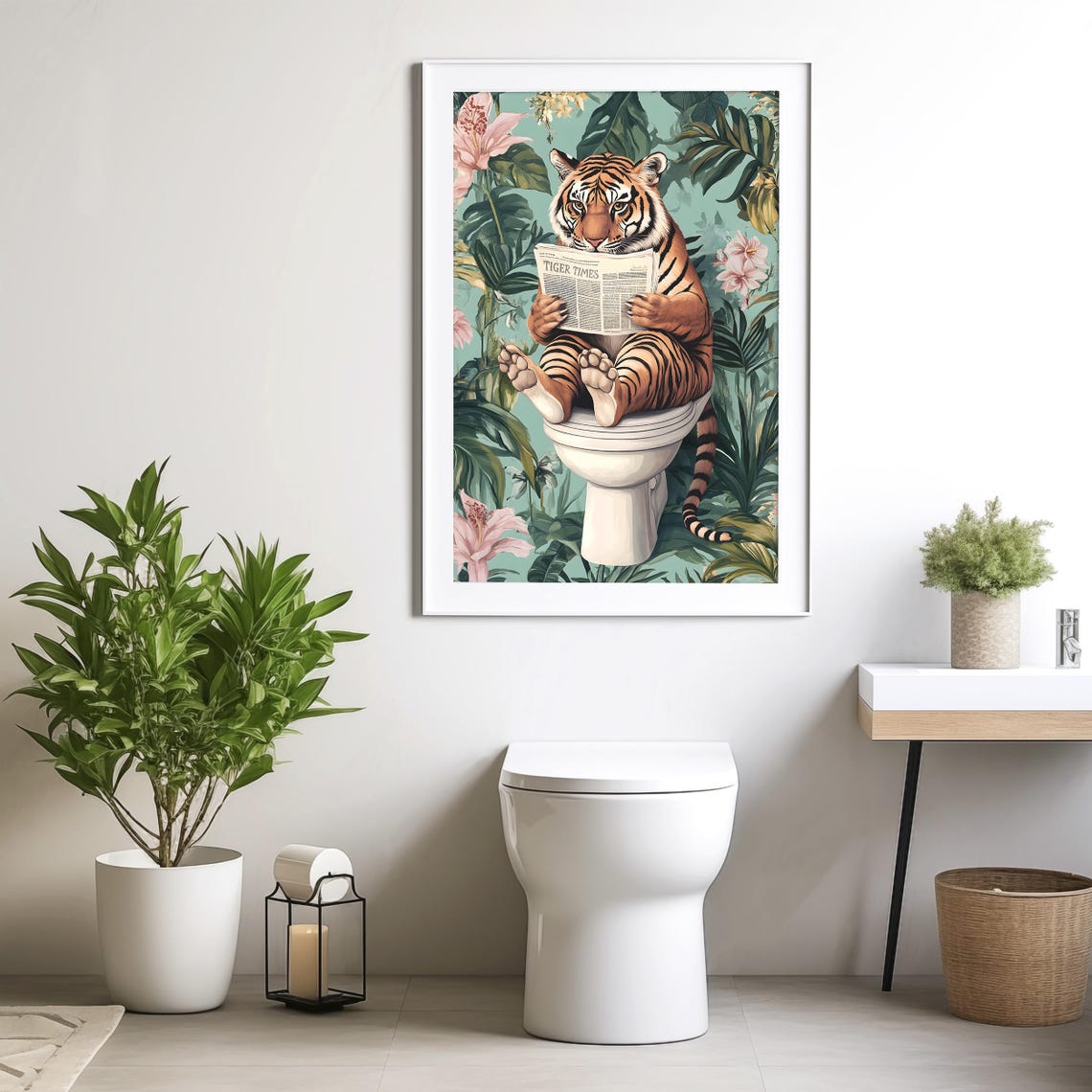 Tiger Sitting on a Toilet Reading Tiger Times Bathroom Poster - Image 4