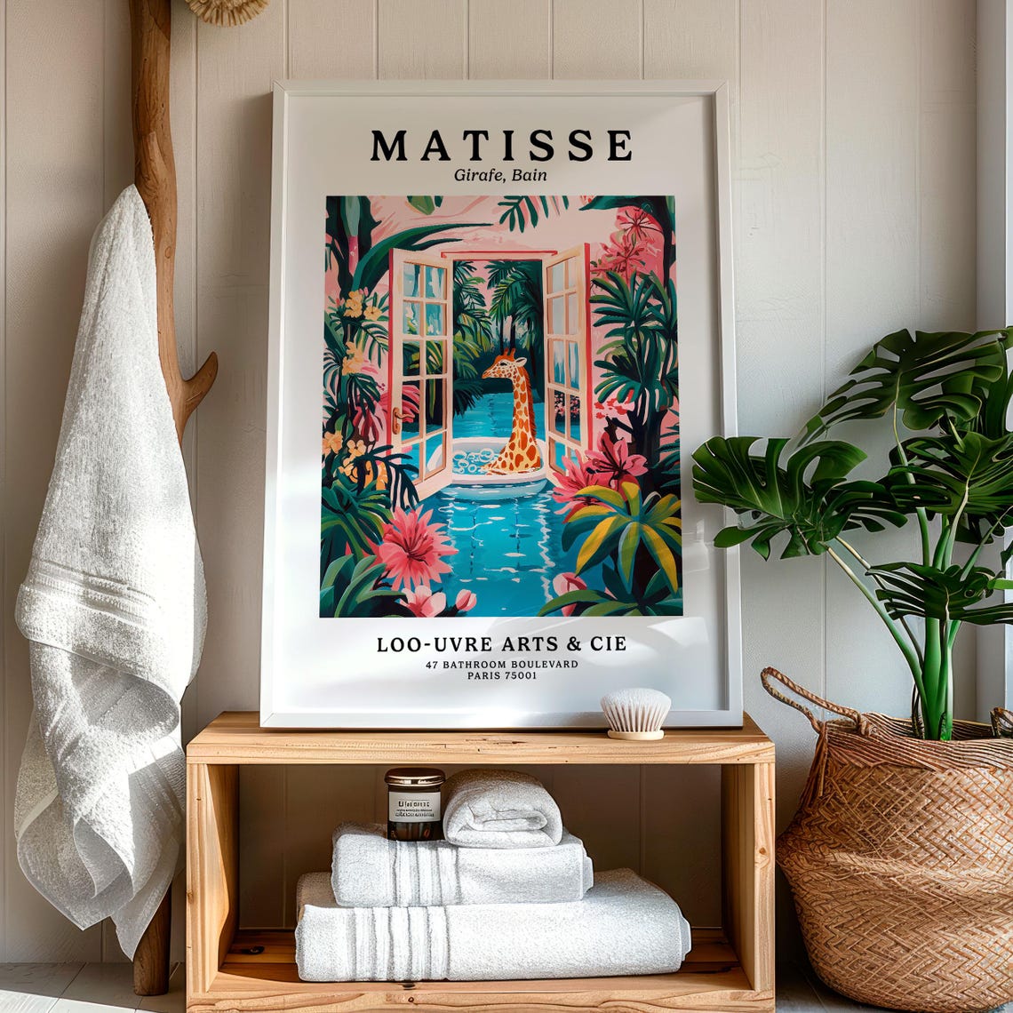 Matisse Style Giraffe Soaking in a Bubble Bath Parody Art Poster - Image 6
