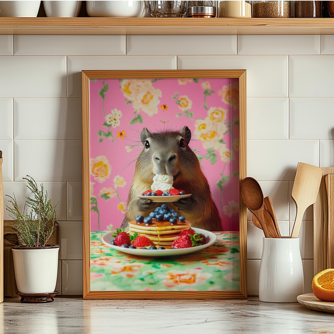 Cute Capybara Eating Pancakes Kitchen Wall Decor Maximalist Print Dopamine Wall Art Funny Kitchen Decor Humorous Housewarming Gift - Image 6