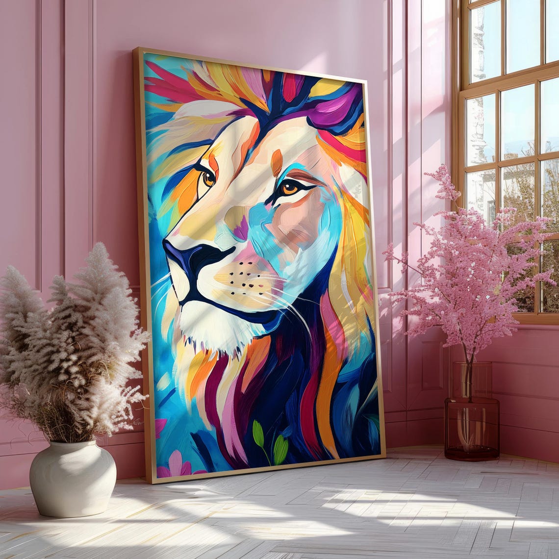 Lion With a Rainbow Mane in Bold Abstract Paint Wildlife Poster - Image 7