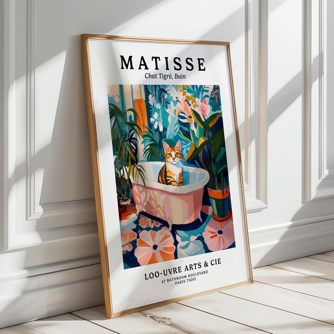 Matisse Style Tabby Cat in a Pink Clawfoot Bathtub Art Poster - Image 7
