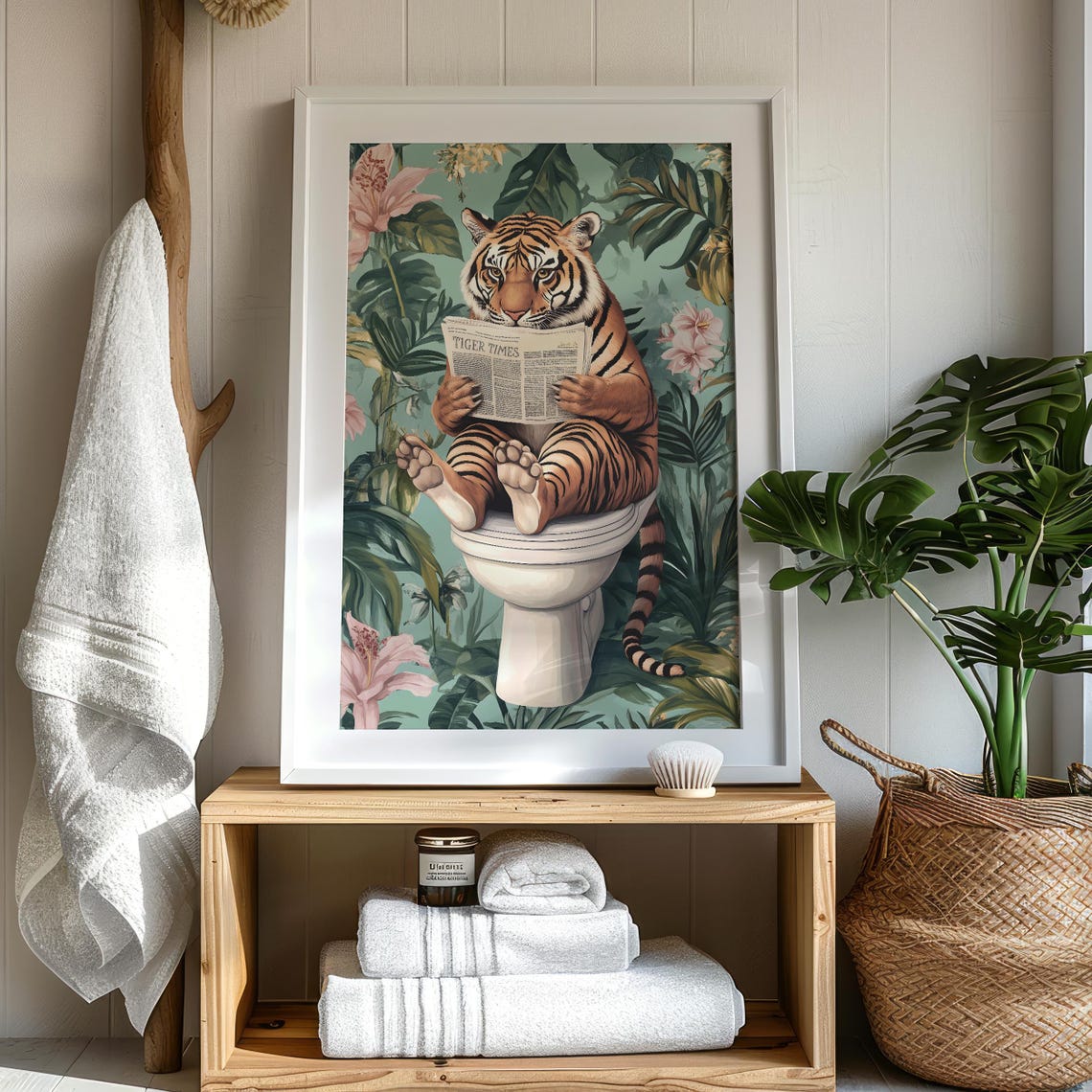 Tiger Sitting on a Toilet Reading Tiger Times Bathroom Poster - Image 7