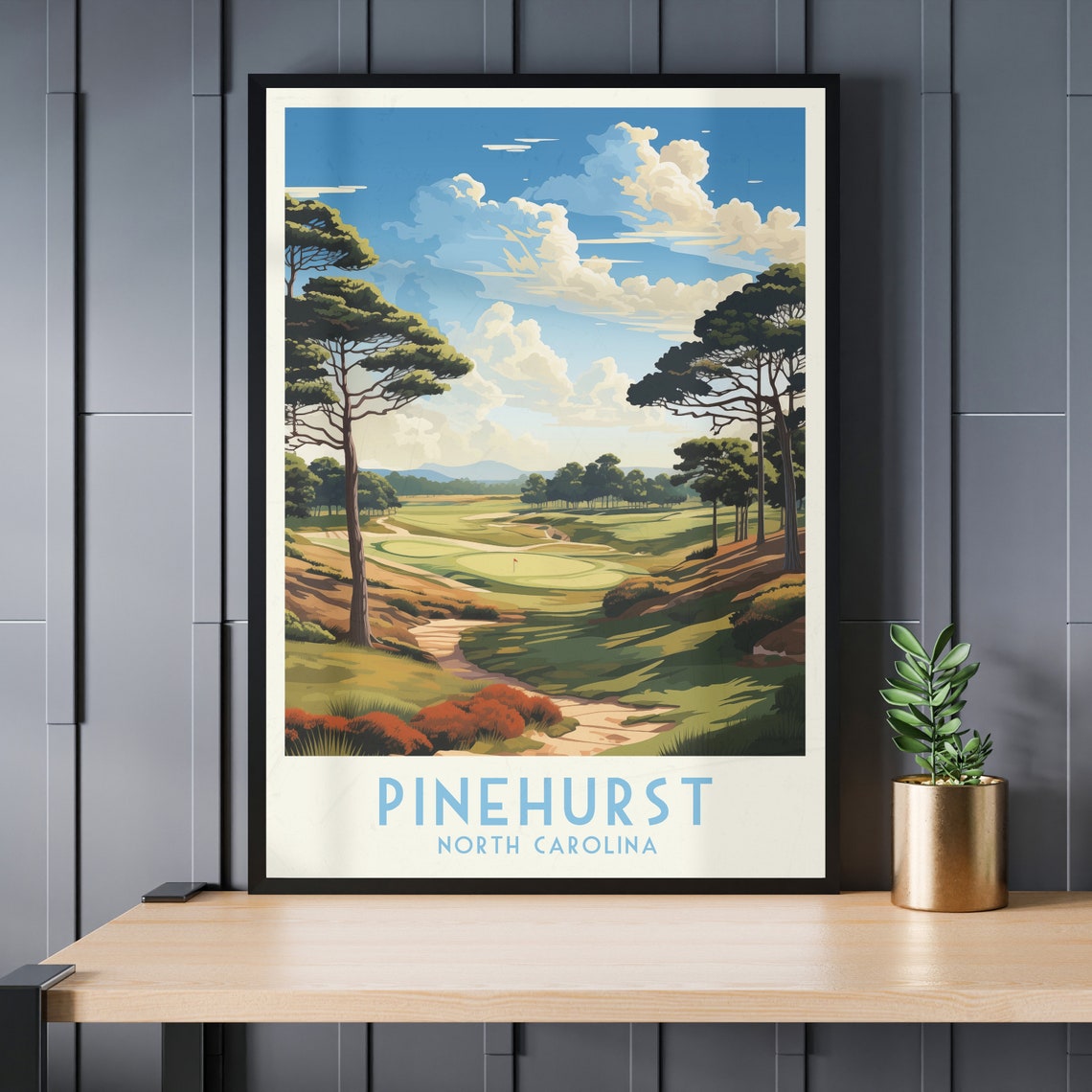 Pinehurst North Carolina Pine Lined Fairway Sandy Path Golf Poster - Image 4