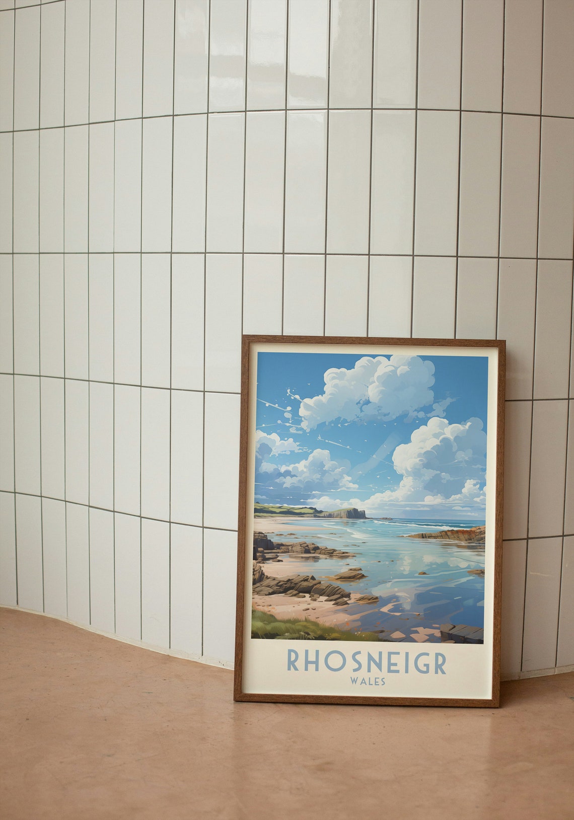 Rhosneigr Wales Sunny Rocky Beach Cloudscape Coastal Travel Poster - Image 2