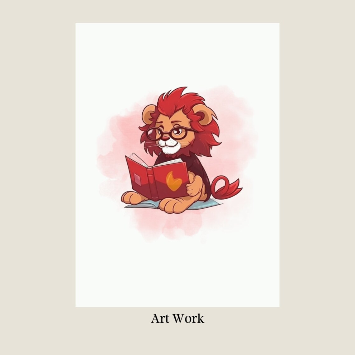 Lion Reading Book Wearing Glasses Kids Room Nursery Wall Art - Image 2