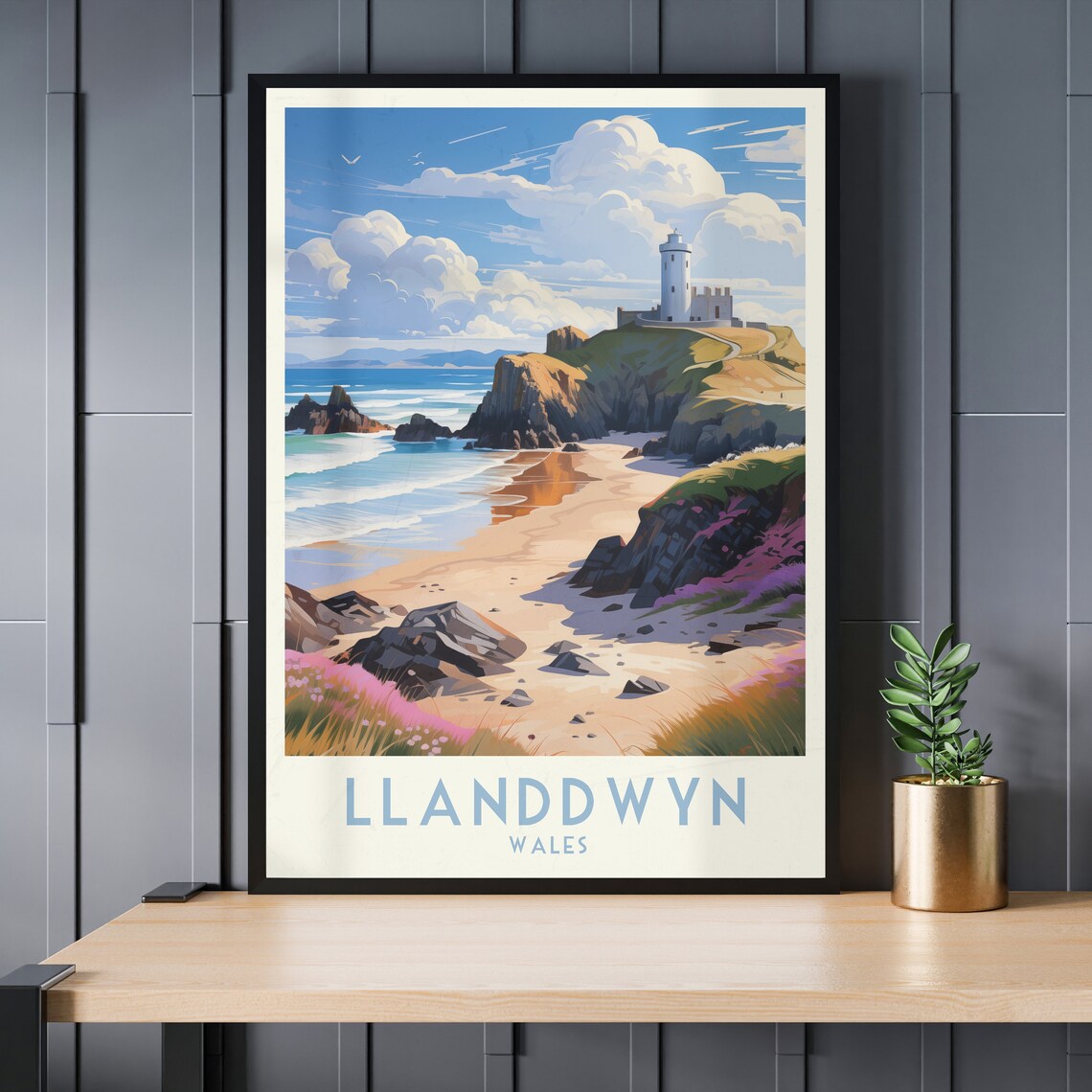 Llanddwyn Wales Lighthouse Rocky Headland Beach Travel Poster - Image 4