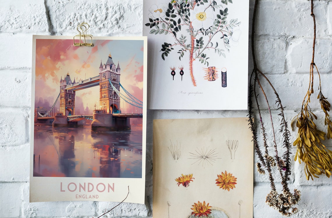 London England Tower Bridge At Sunset Watercolor Travel Poster - Image 4