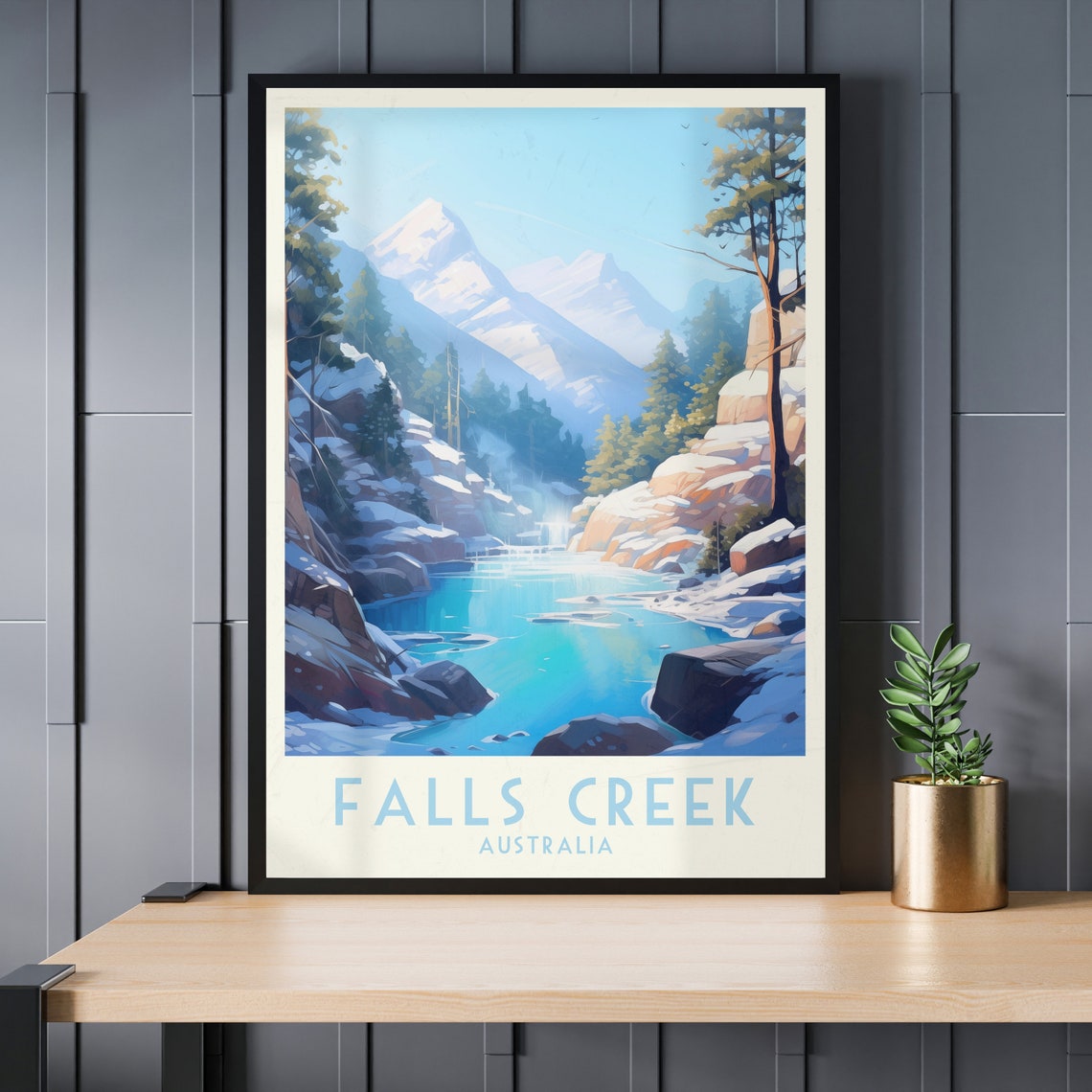 Falls Creek Australia Snowy Alpine Stream Winter Landscape Poster - Image 3