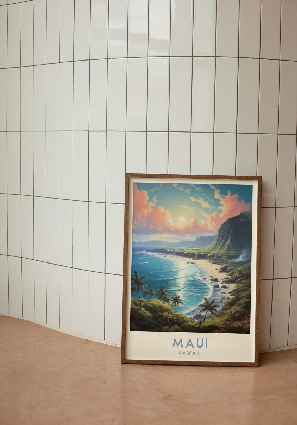 Maui Hawaii Palm Cove Pink Clouds Ocean Cliffs Travel Poster - Image 3
