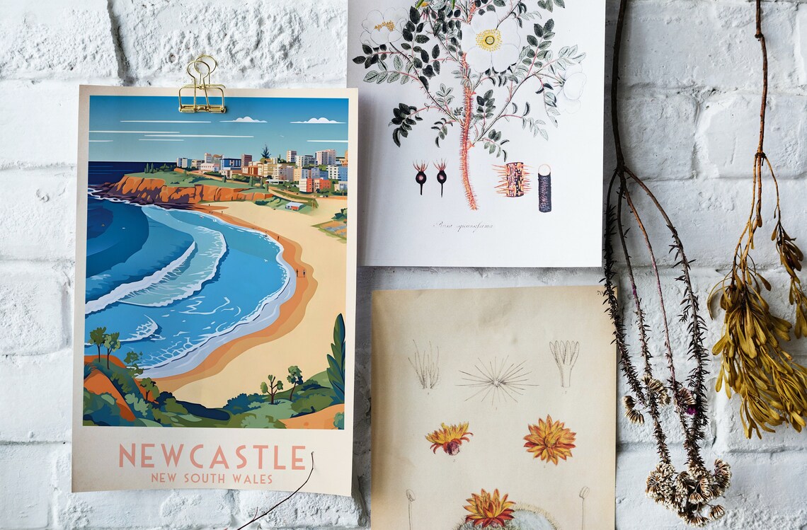 Newcastle New South Wales Coastal Beach Surf Retro Travel Poster - Image 4